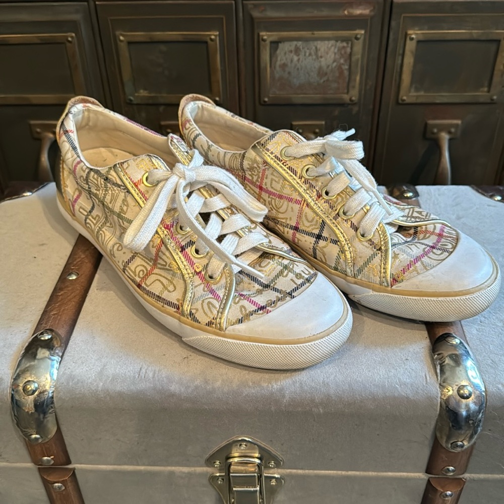 COACH Barrett Ivory Multi Plaid tennis shoes 8.5